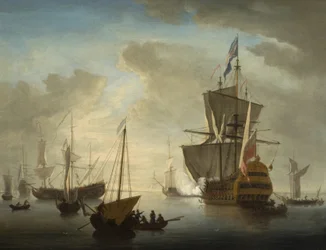 British Man-o-War Firing a Salute